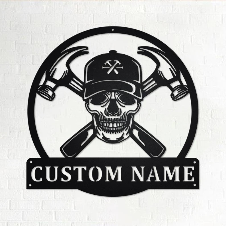 Custom Carpenter Skull Metal Wall Art With LED Lights