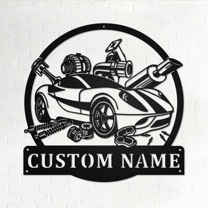 Custom Car Mechanic Metal Wall Art With LED Lights