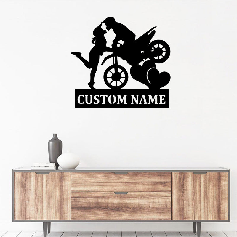 Custom Motorcyclist And Girl Metal Wall Art With Led Lights