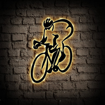 Road Bicycle Metal Wall Art With Led Lights