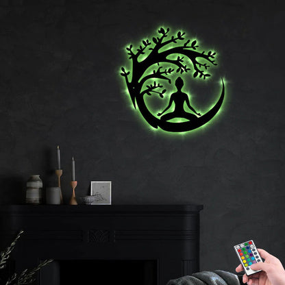 Buddha Tree Metal Wall Art With Led Lights