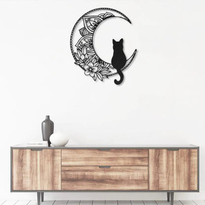 Black Cat On The Moon Metal Wall Art With Led Lights