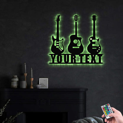 Custom Guitar Metal Wall Art With Led Lights