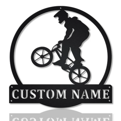 Personalized BMX Biker Metal Wall Art With LED Lights