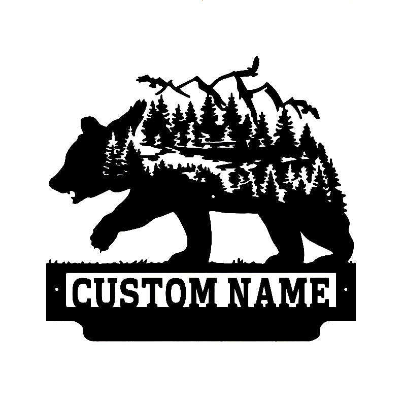 Personalized Mountain Bear Metal Wall Art With LED Lights