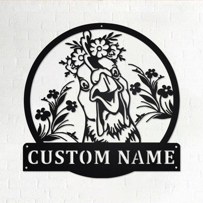 Custom Floral Chicken Metal Wall Art