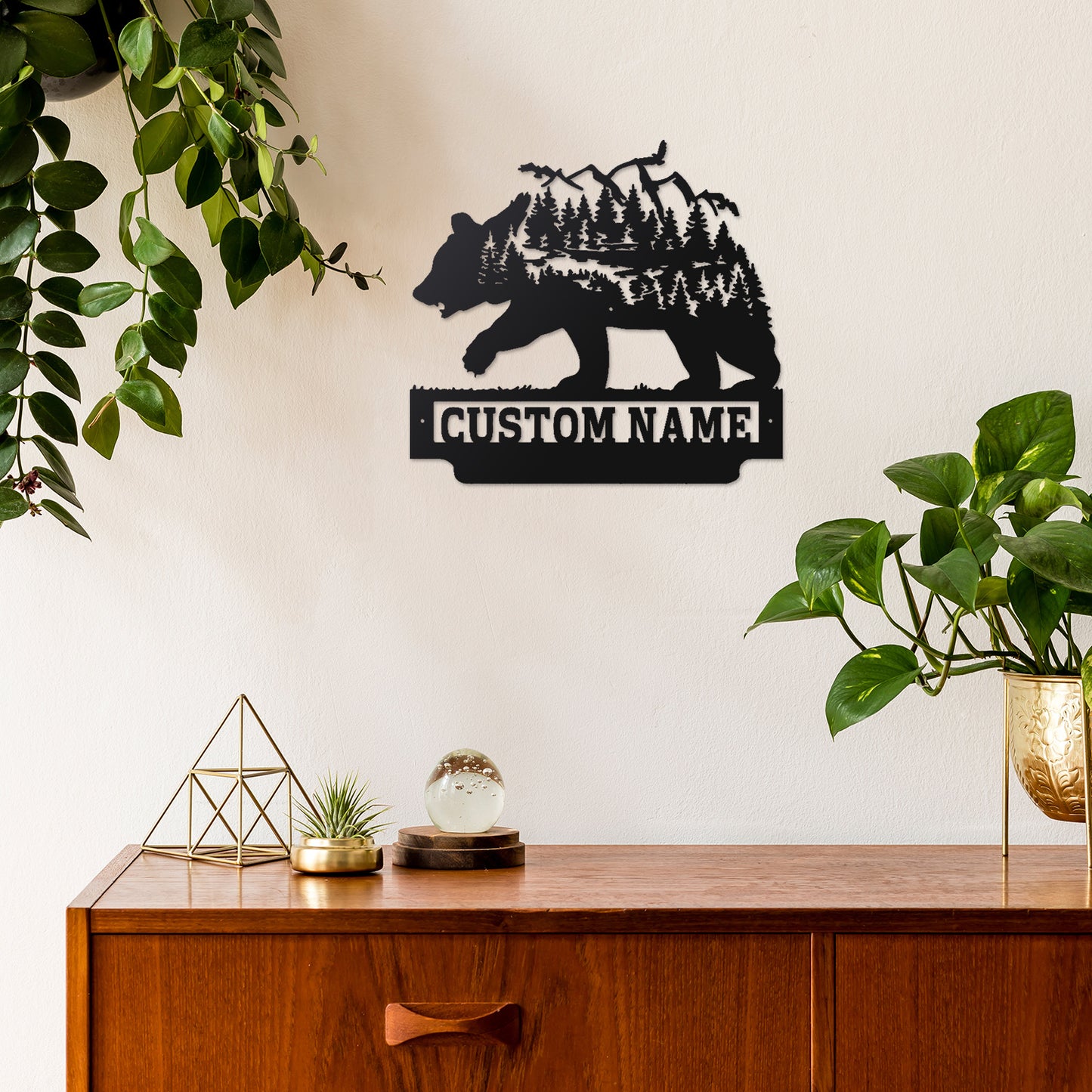 Personalized Mountain Bear Metal Wall Art With LED Lights