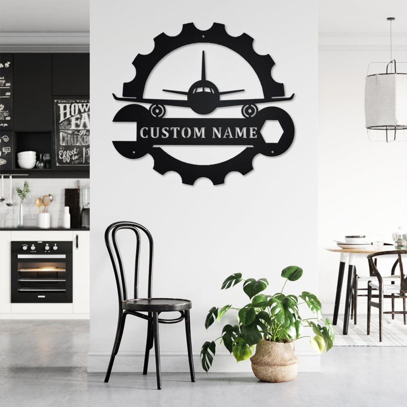 Personalized Aircraft Mechanic Metal Wall Art With LED Lights