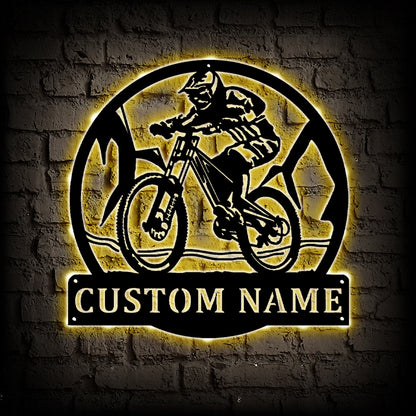 Personalized Downhill Mountain Biking Metal Wall Art With LED Lights