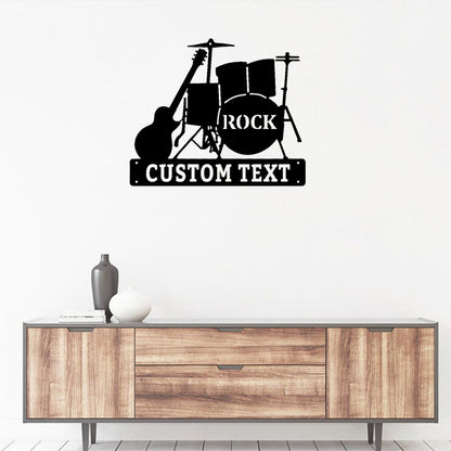 Custom Guitar And Drums Metal Wall Art With Led Lights