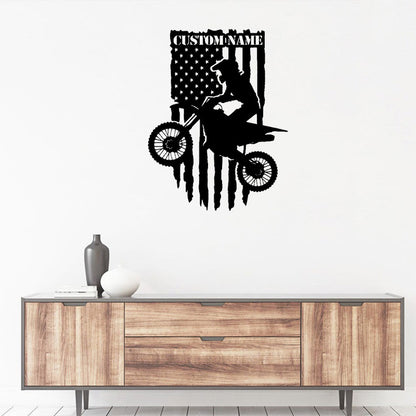 Custom Motorcycle American Flag Metal Wall Art With Led Lights