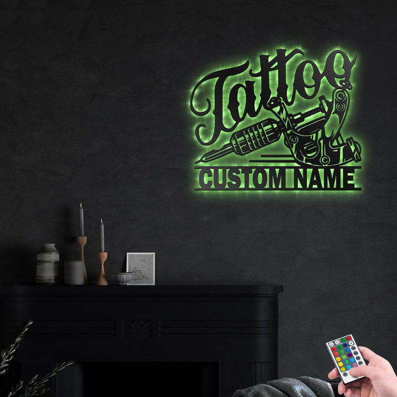 Personalized Tattoo Artist Metal Wall Art With Led Lights