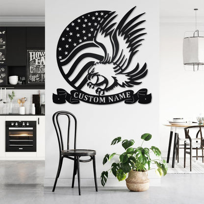 Custom American Eagle Flag Metal Wall Art With Led Lights