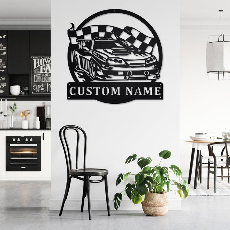 Personalized Auto Racing Metal Wall Art With LED Lights