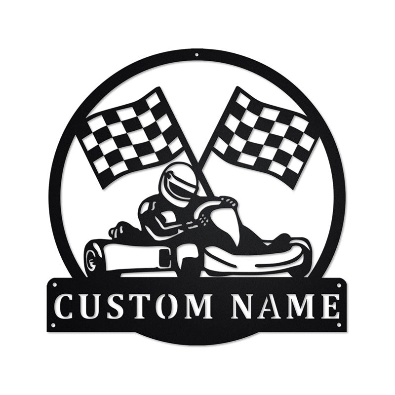 Personalized Go Kart Racing Metal Wall Art With LED Lights