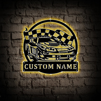 Personalized Auto Racing Metal Wall Art With LED Lights