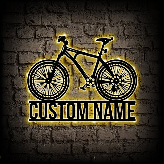 Personalized Mountain Bike Metal Wall Art With LED Lights