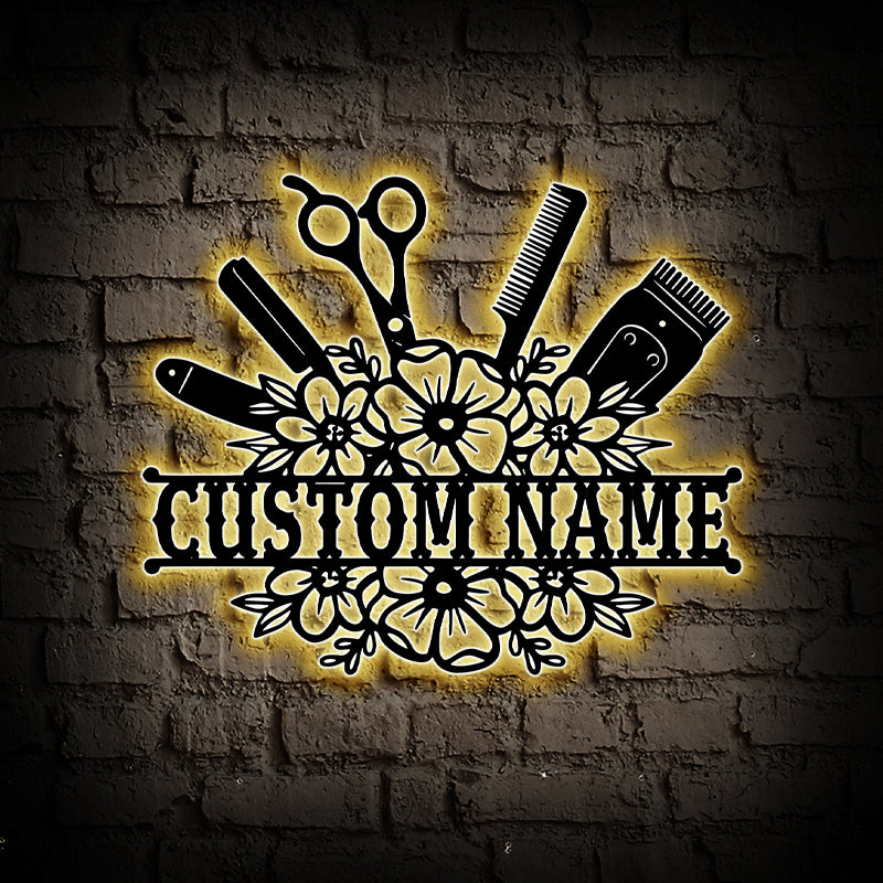 Personalized Hair Stylist Metal Sign Art With LED Lights