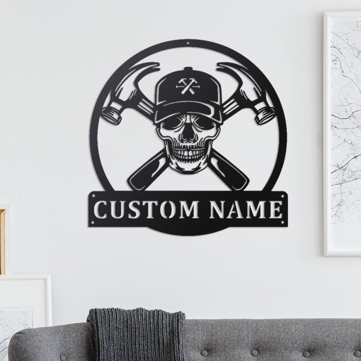 Custom Carpenter Skull Metal Wall Art With LED Lights