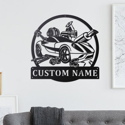 Custom Car Mechanic Metal Wall Art With LED Lights