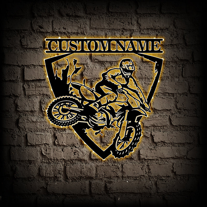 Personalized Dirt Bike Metal Wall Art With LED Lights