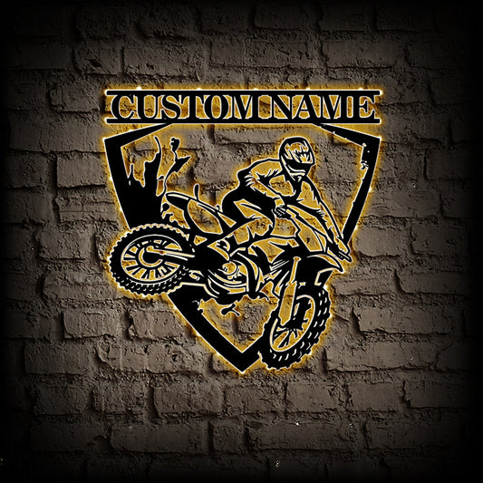 Personalized Dirt Bike Metal Wall Art With LED Lights