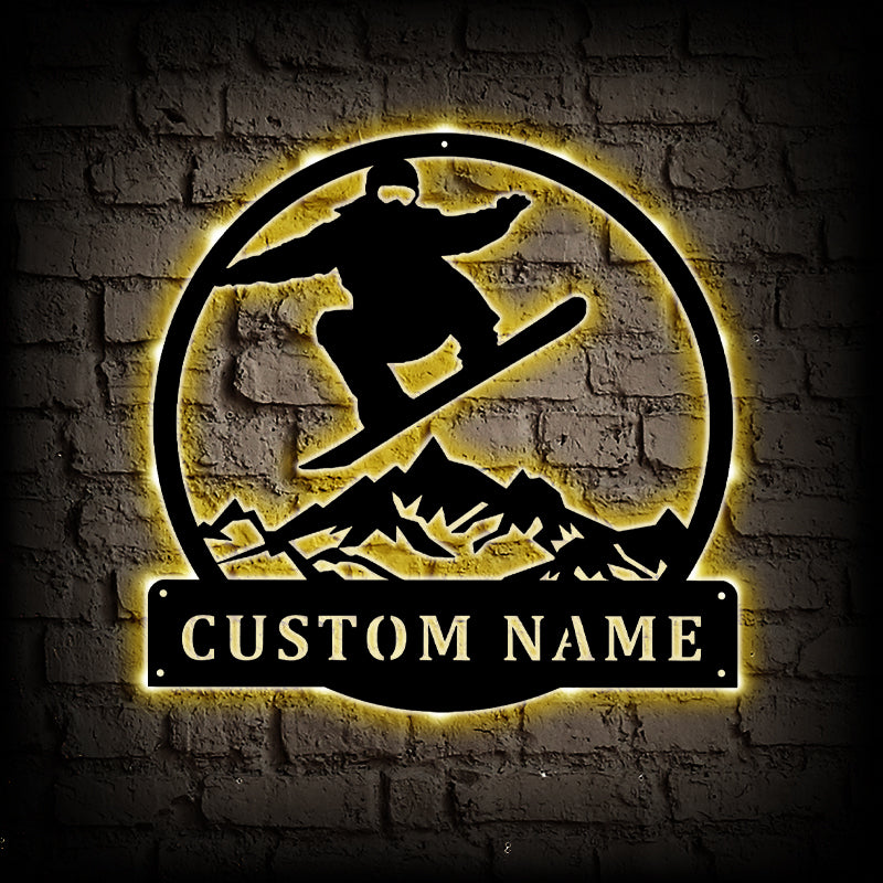 Personalized Snowboarding Metal Wall Art With LED Lights