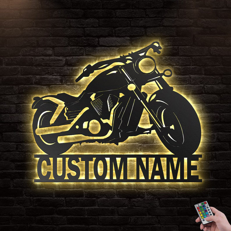 Custom Motorcycle Metal Wall Art With Led Lights