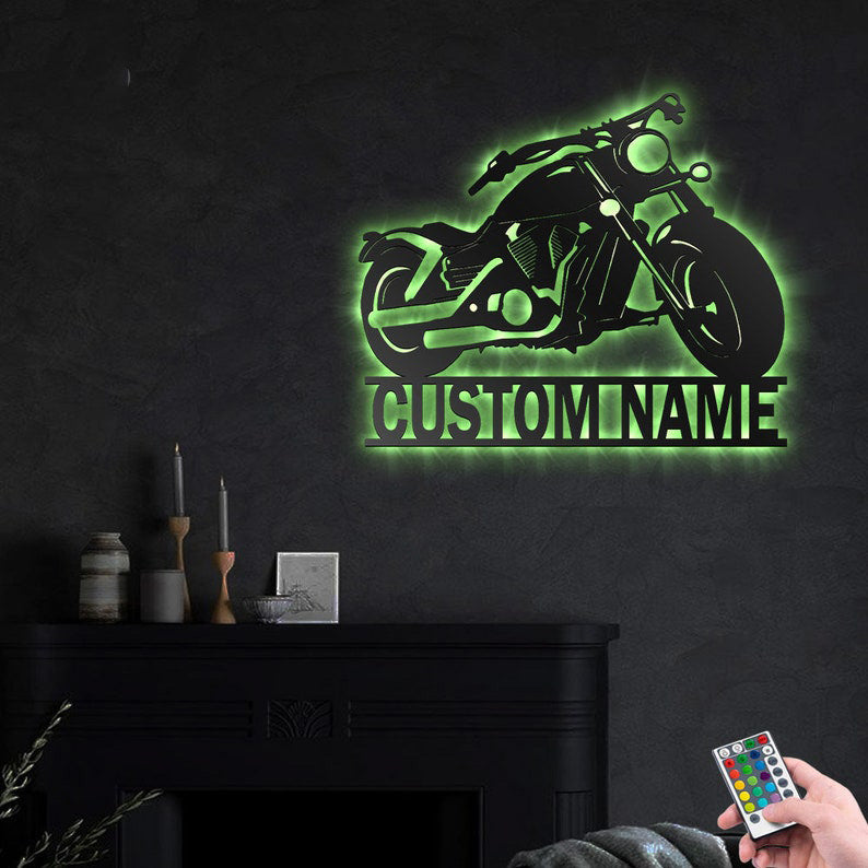 Custom Motorcycle Metal Wall Art With Led Lights