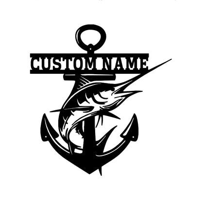 Personalized Swordfish and Anchor Metal Wall Art With LED Lights