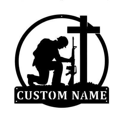 Personalized kneeling American soldier Metal Wall Art With LED Lights