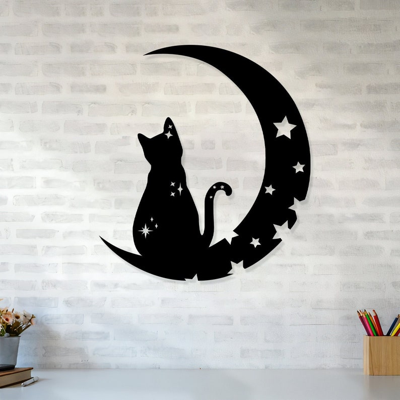 Black Cat On The Moon Metal Sign With Led Lights