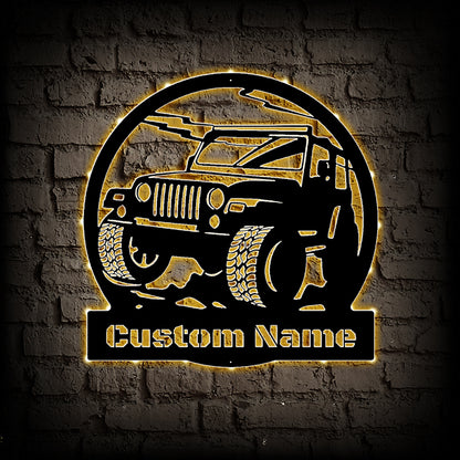 Personalized Jeep Metal Wall Art With LED Lights