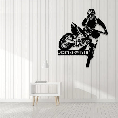 Personalized Motocross Rider Metal Wall Art With LED Lights