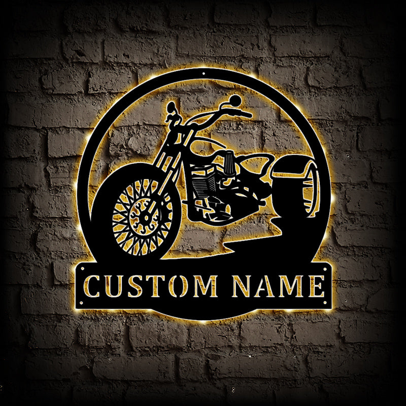 Personalized Motorcycle Metal Wall Art With LED Lights