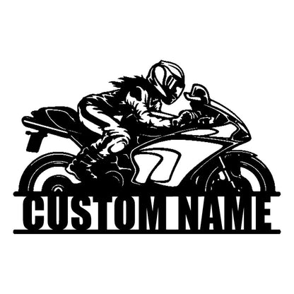 Personalized Motorcycle Girl Metal Wall Art With LED Lights