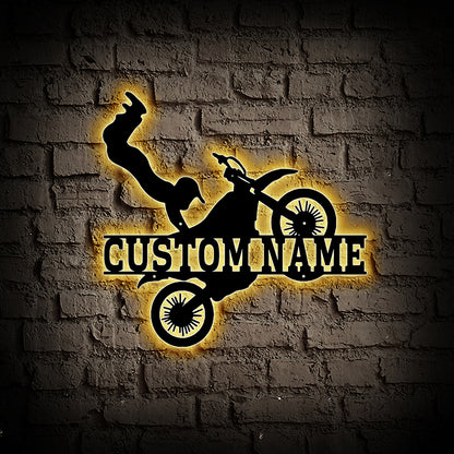 Custom Stunt Motorcycle Metal Wall Art With Led Lights