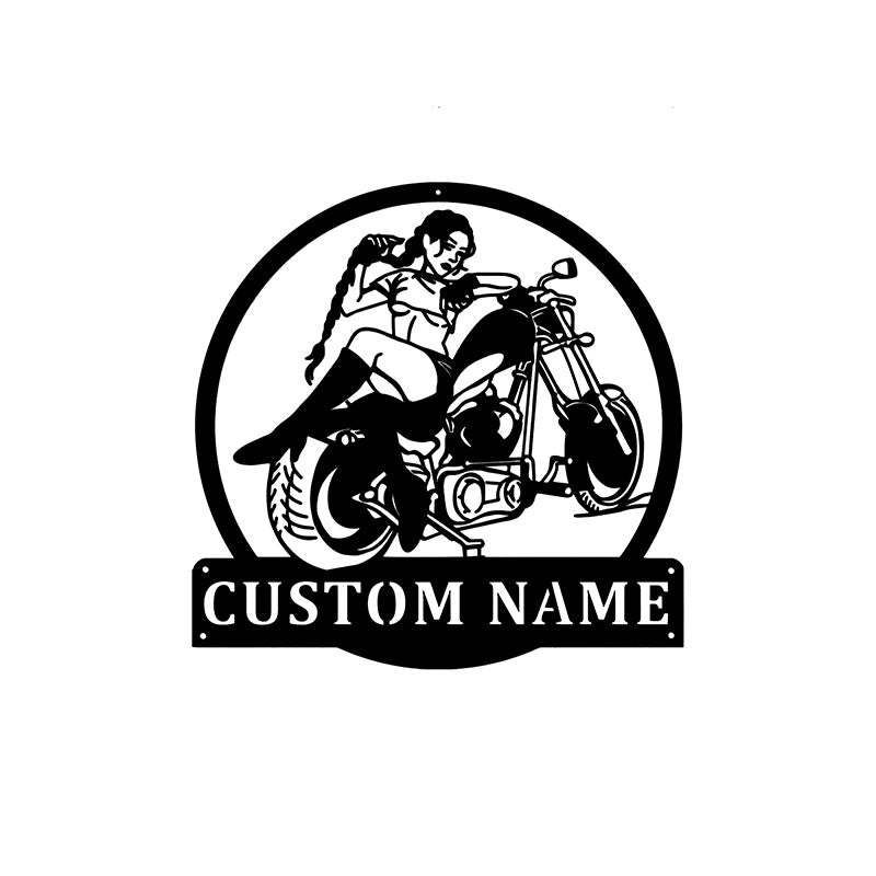 Custom Motorcycle Girl Metal Wall Art With Led Lights