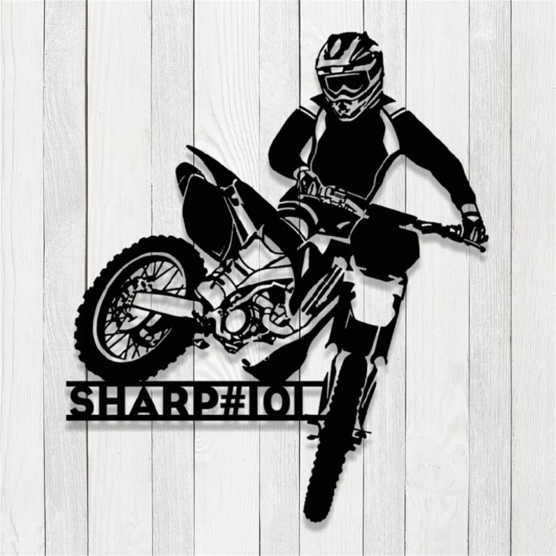 Personalized Motocross Rider Metal Wall Art With LED Lights