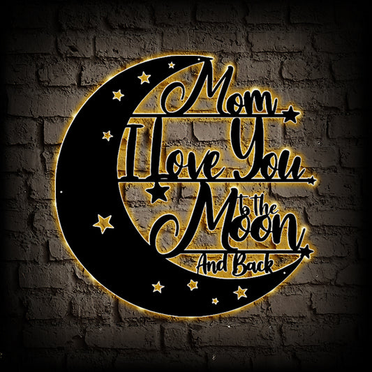 I Love Mom Metal Wall Art With Led Lights