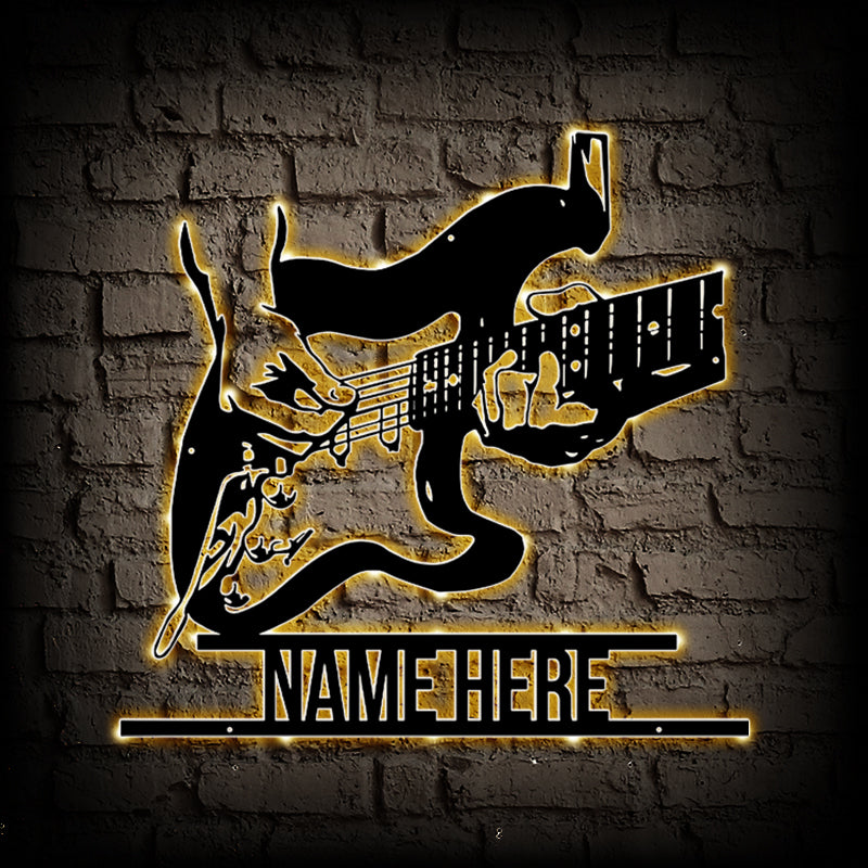 Personalized Guitarist Metal Wall Art With Led Lights