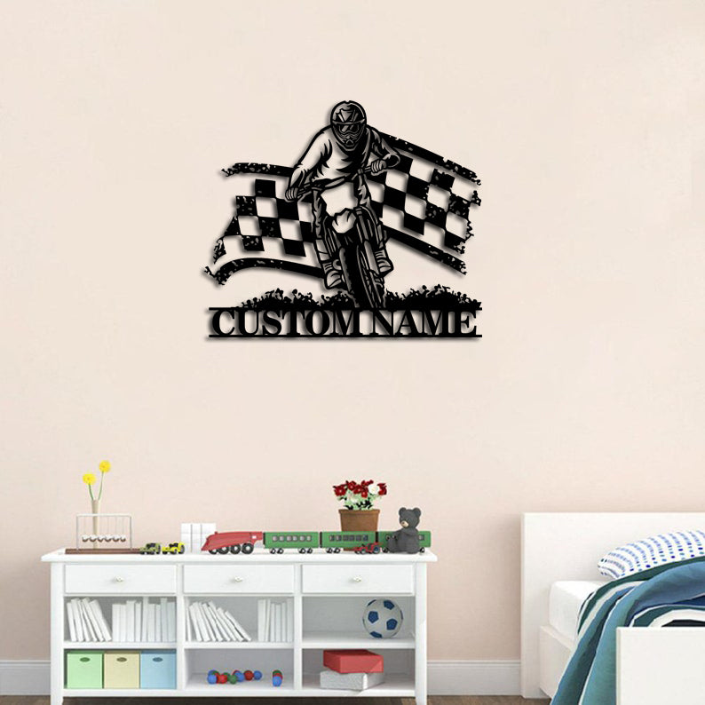 Personalized Motocross Metal Wall Art With LED Lights