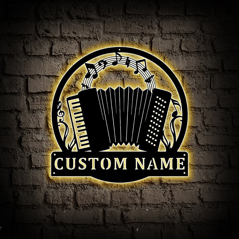 Personalized Accordion Metal Sign Art With LED Lights