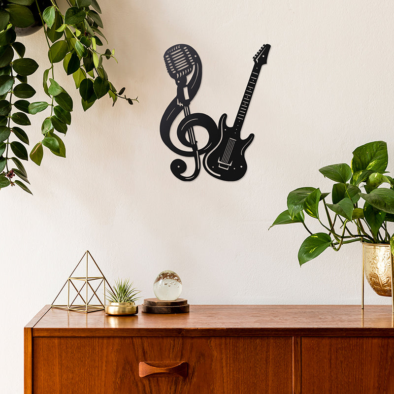 Mic in Clef and Guitar Metal Wall Art With Led Lights