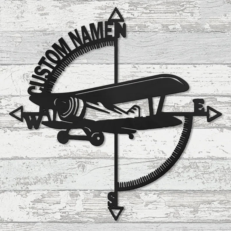 Custom Compass Airplane Metal Wall Art With LED Lights