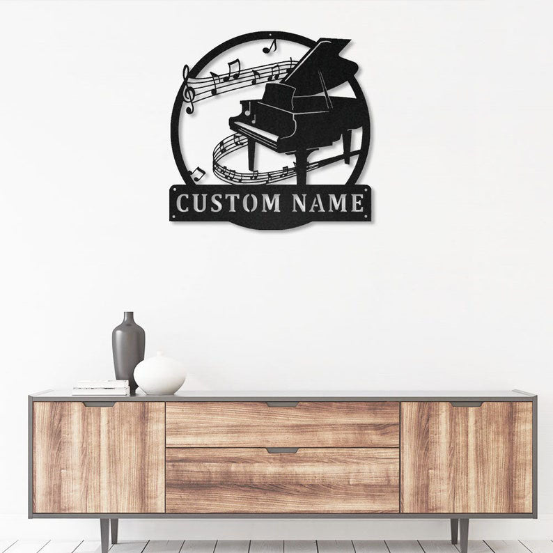 Custom Piano Monogram Metal Wall Art With Led Lights