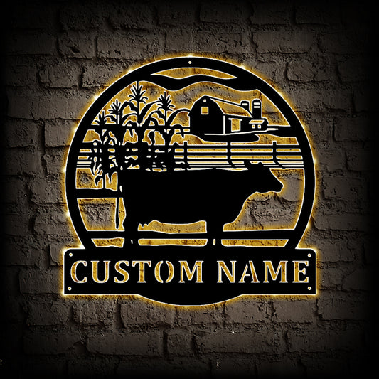 Personalized Cattle & Farm Metal Wall Art With LED Lights