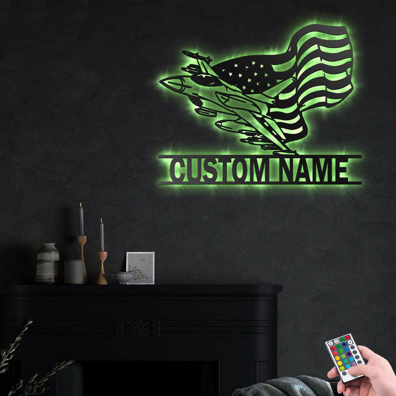 Custom American Airplane Metal Wall Art With LED Lights