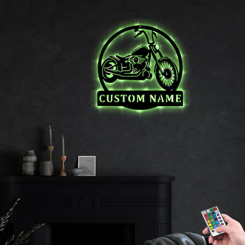 Custom Motorcycle Metal Wall Art With Led Lights