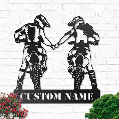 Custom Motocross Husband and Wife Family Metal Wall Art Sign With Led Lights